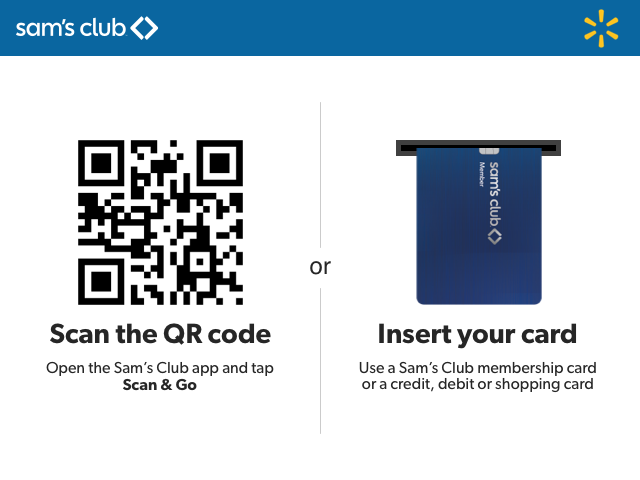 Fuel pump landing screen: To get started, scan the QR code with Scan & Go, or insert your card - use a membership card, credit card, debit card or shopping card