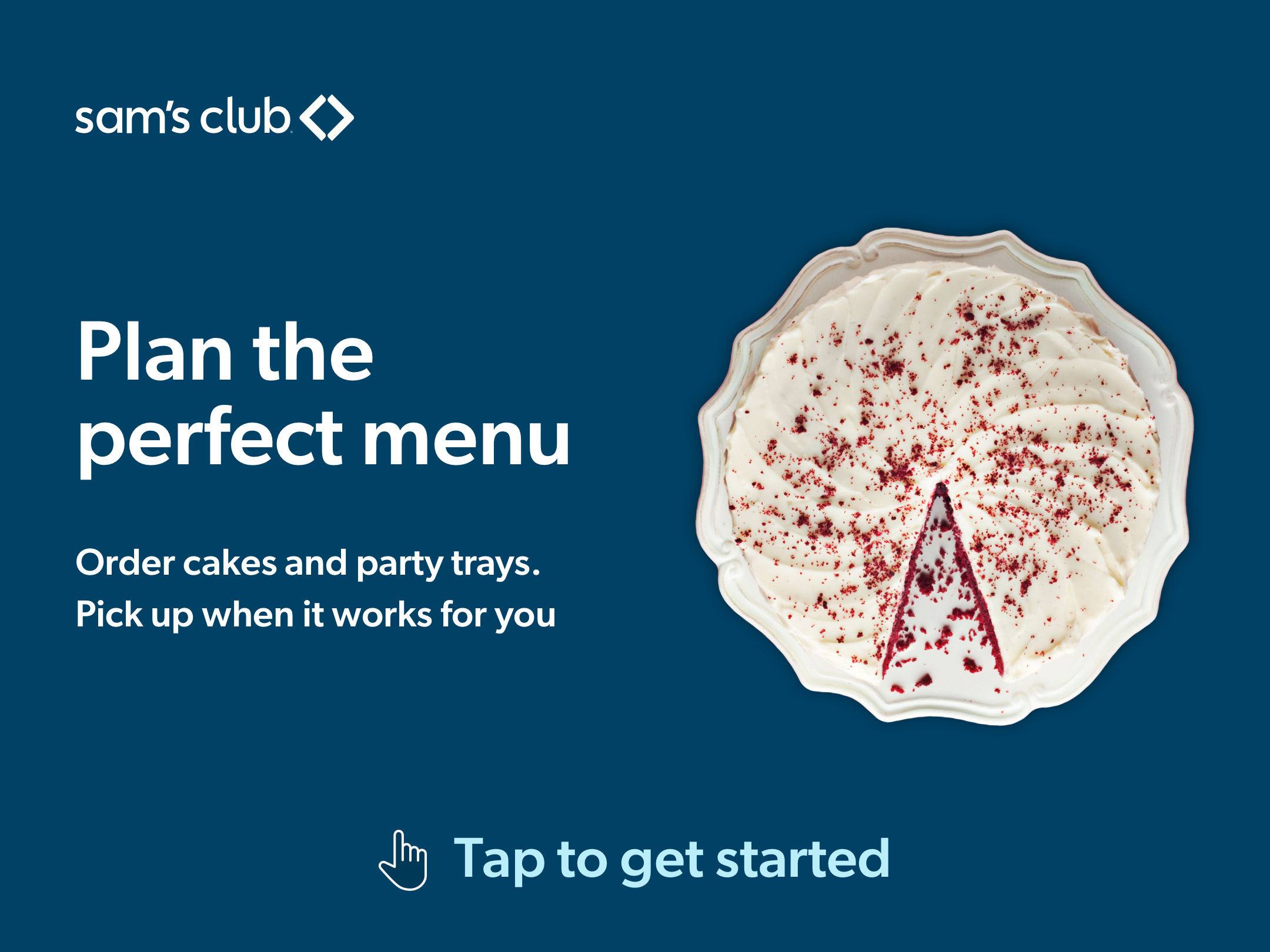 Bakery kiosk landing page: Plan the perfect menu. Order cakes and party trays. Pick up when it works for you.